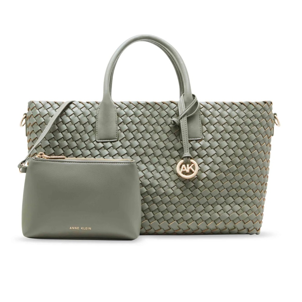 Anne Klein NWOT woven tote and pouch - sage